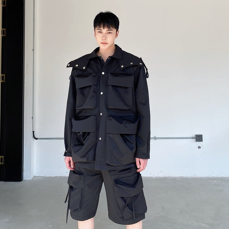 Tactical Function Multi-pocket Jacket Coat Black GlamzKart