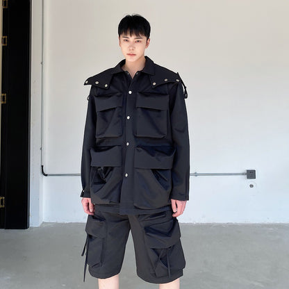 Tactical Function Multi-pocket Jacket Coat Black GlamzKart