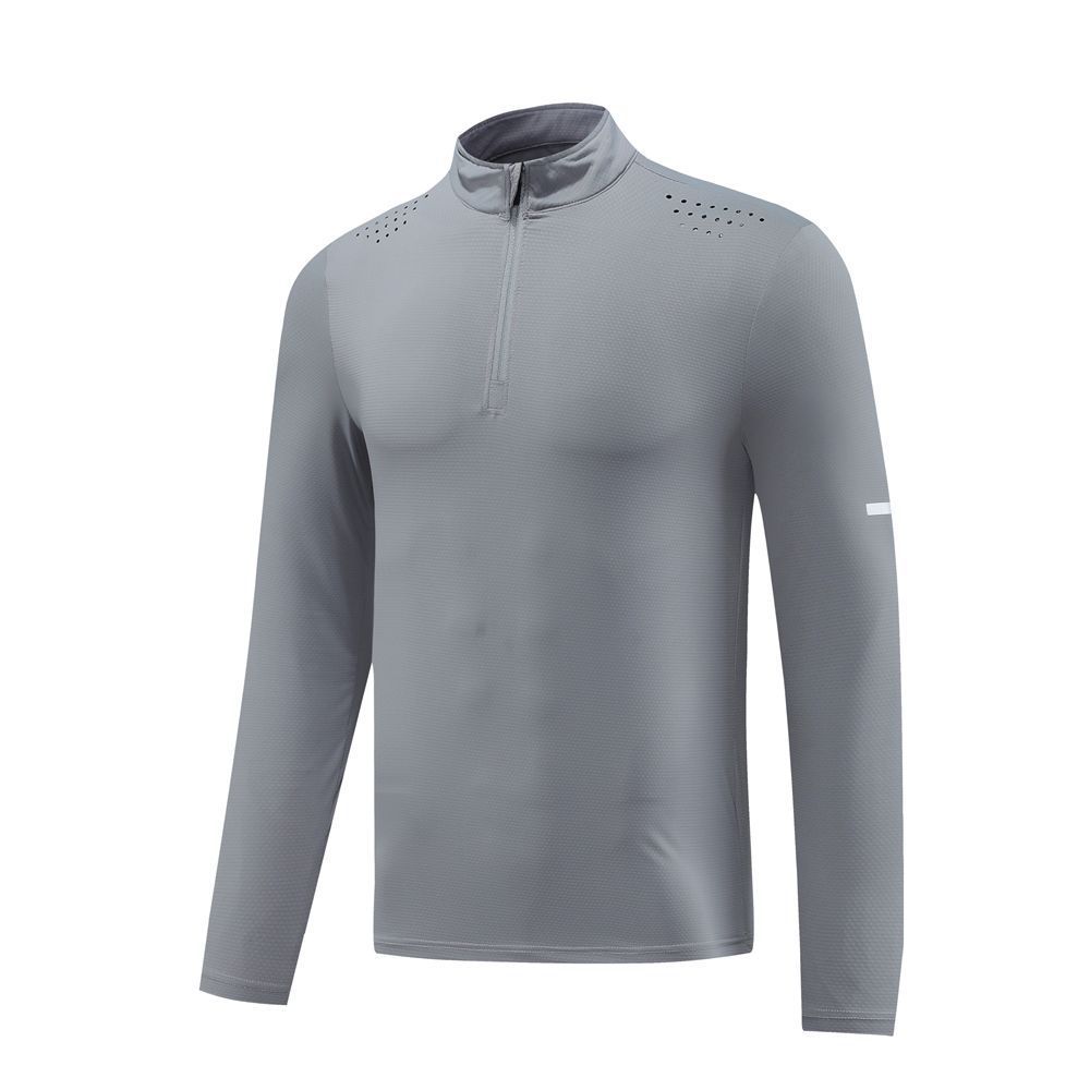 Training Running Quick Drying Clothes Outdoor Casual Stretch Quick-drying Exercise T-shirt Long Sleeve Men Light Gray GlamzKart