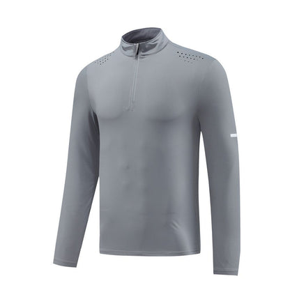 Training Running Quick Drying Clothes Outdoor Casual Stretch Quick-drying Exercise T-shirt Long Sleeve Men Light Gray GlamzKart