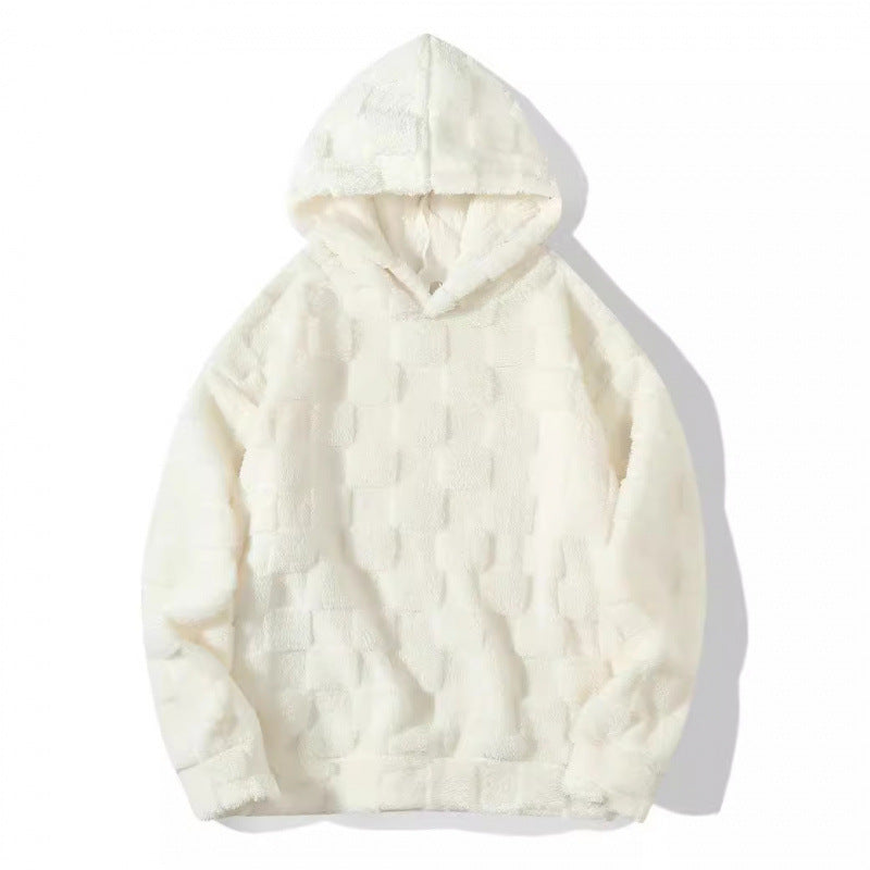 European Size Large Plaid Hooded Loose Sweater White top GlamzKart