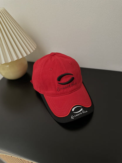 Patchwork Color Big Head Circumference Baseball Cap Outdoor Embroidered Sun Protection Sun Hat Circle Red Adjustable GlamzKart