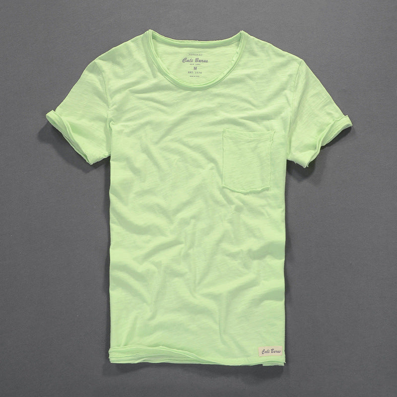 Simple Casual Men's Clothing Summer New Slub Cotton T-shirt Mint Green GlamzKart