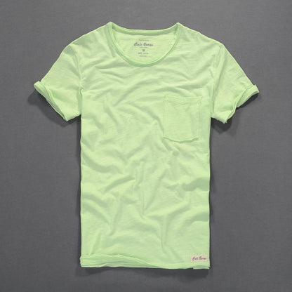 Simple Casual Men's Clothing Summer New Slub Cotton T-shirt Mint Green GlamzKart