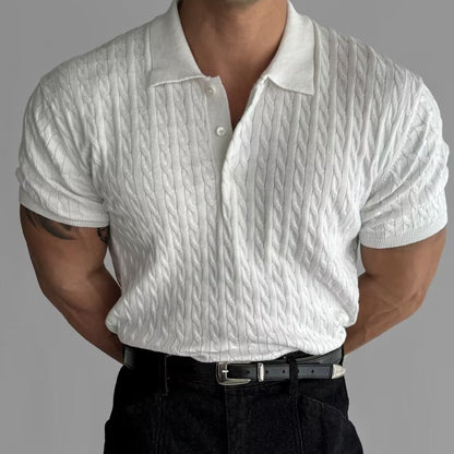 American Retro Hemp Pattern Lapel Men's T-shirt White GlamzKart