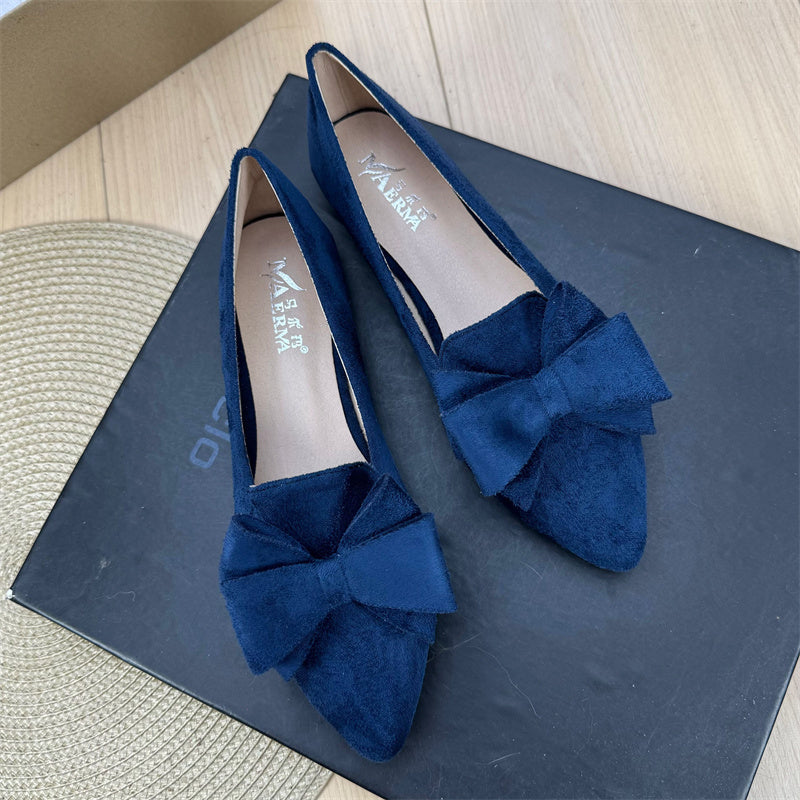 Women's Versatile Solid Color Bow Pointed Flat Shoes GlamzKart