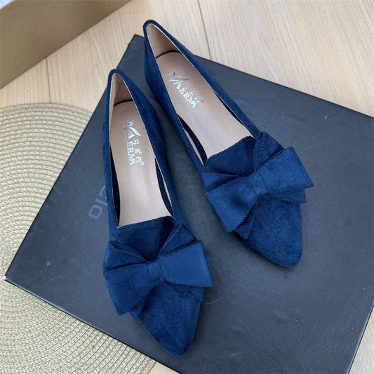 Women's Versatile Solid Color Bow Pointed Flat Shoes GlamzKart