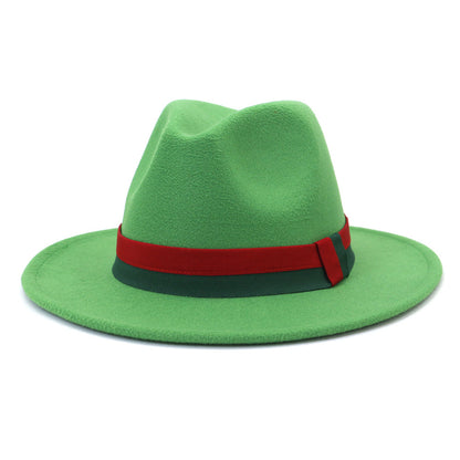 Big Brim British Style Woolen Jazz Top Hat Grass Green 58cm GlamzKart