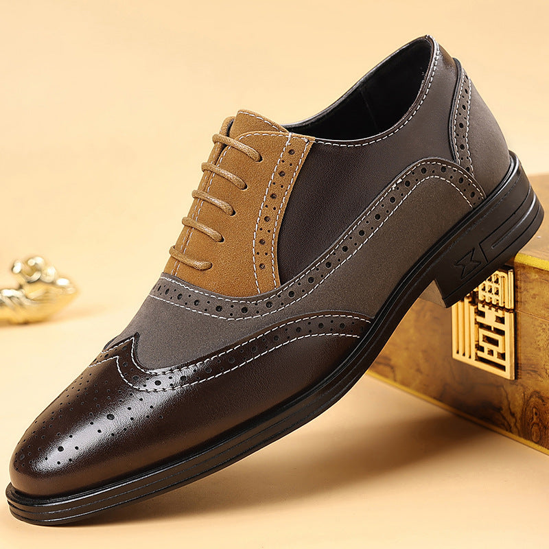Plus Size Male Brogue Pointed Casual Leather Shoes GlamzKart