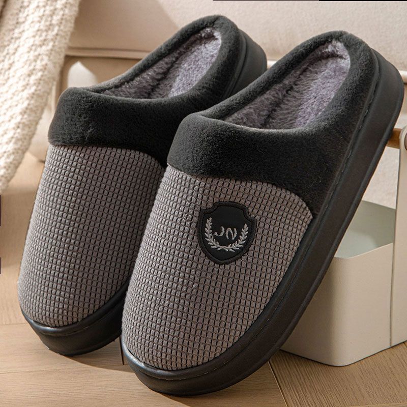 New Fleece-lined Thickened Cotton Slippers 2852 Blue And Gray GlamzKart