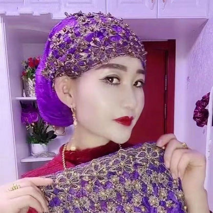 Beaded Cap Scarf Pullover Convenient Toque Purple Free Size GlamzKart