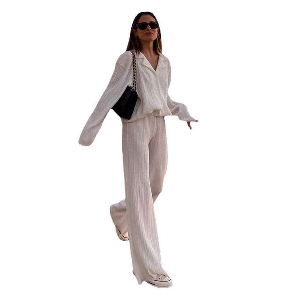Shirt Straight-leg Trousers Two-piece Set For Women