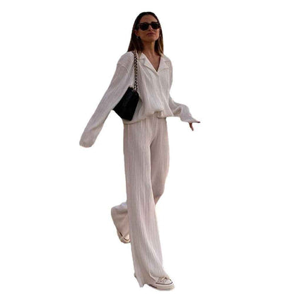 Shirt Straight-leg Trousers Two-piece Set For Women