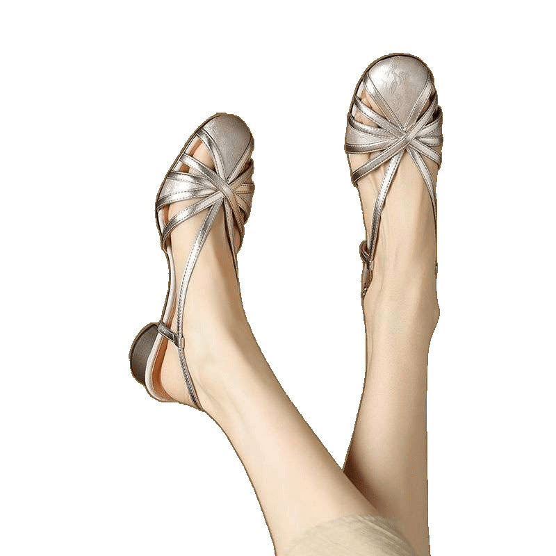 Retro New Chinese Style Round Head Chunky Heel Sandals GlamzKart