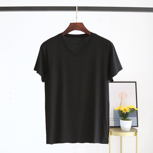 Men's Summer Jacquard Modal Outerwear T-shirt Pajamas Solid Color Sweat-absorbent Cool Breathable Fabric GlamzKart