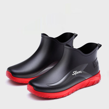 Fashion Non-slip Flat Short Rubber Boots Men 5688 Short Black And Red GlamzKart