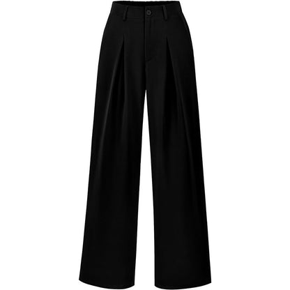 Work Commute Business Style Loose Casual Formal Wear Wide-legged Pants Black GlamzKart