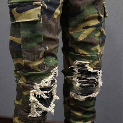 Fashion Camouflage Men's Jeans Broken Holes Pants GlamzKart