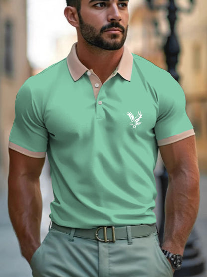 Casual Style Commuter's All-matching Digital Printing Lapel Men's Polo Shirt Green GlamzKart