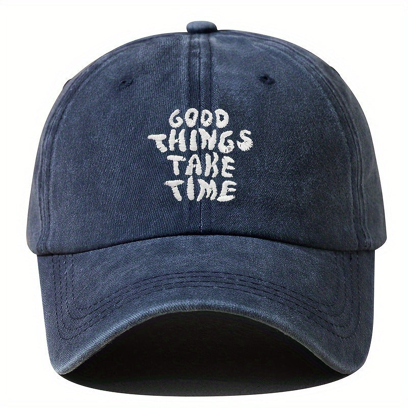 Embroidered Letter Washed-out Vintage Baseball Cap Unisex Adjustable Dark Blue GlamzKart