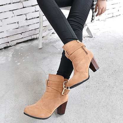 Winter Autumn Leather Casual Women High Heels Pumps Warm Ankle Boots GlamzKart