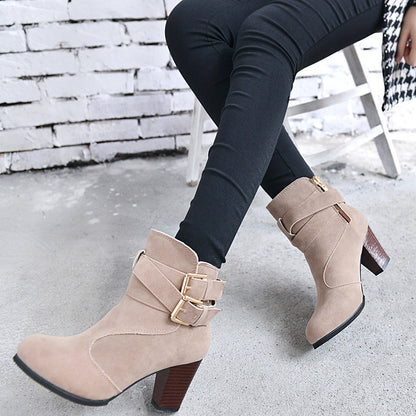 Winter Autumn Leather Casual Women High Heels Pumps Warm Ankle Boots GlamzKart