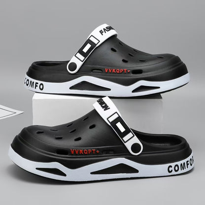 Sandals Summer Breathable Closed Toe Men's Slippers Dual-use Beach Shoes Black GlamzKart
