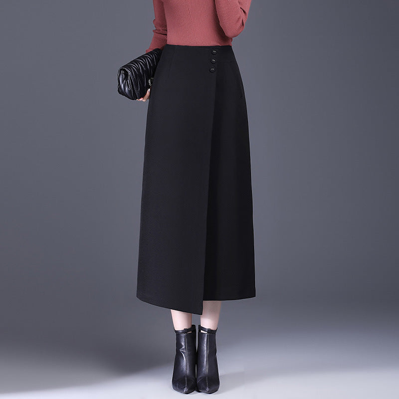 Draping Irregular Straight Women's Split Sheath Skirt Black GlamzKart
