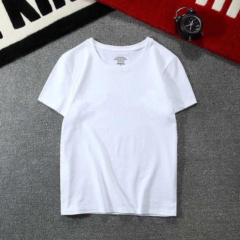 New Ice Silk Men's Short Sleeve All-match Fashion Round Neck Short T White GlamzKart