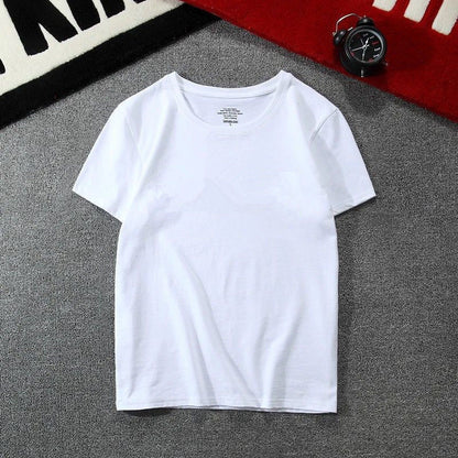 New Ice Silk Men's Short Sleeve All-match Fashion Round Neck Short T White GlamzKart