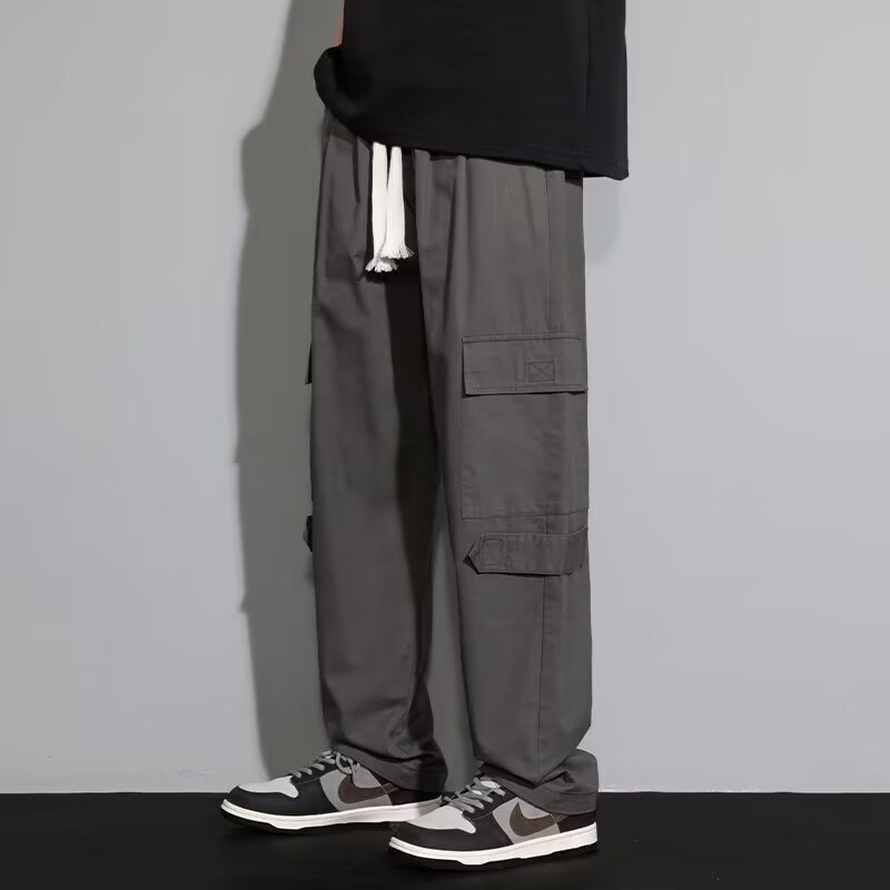 Men's Autumn New Retro Loose Straight Casual Trousers Dark Gray GlamzKart