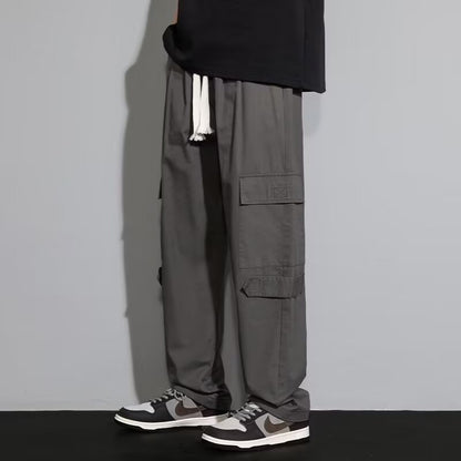 Men's Autumn New Retro Loose Straight Casual Trousers Dark Gray GlamzKart