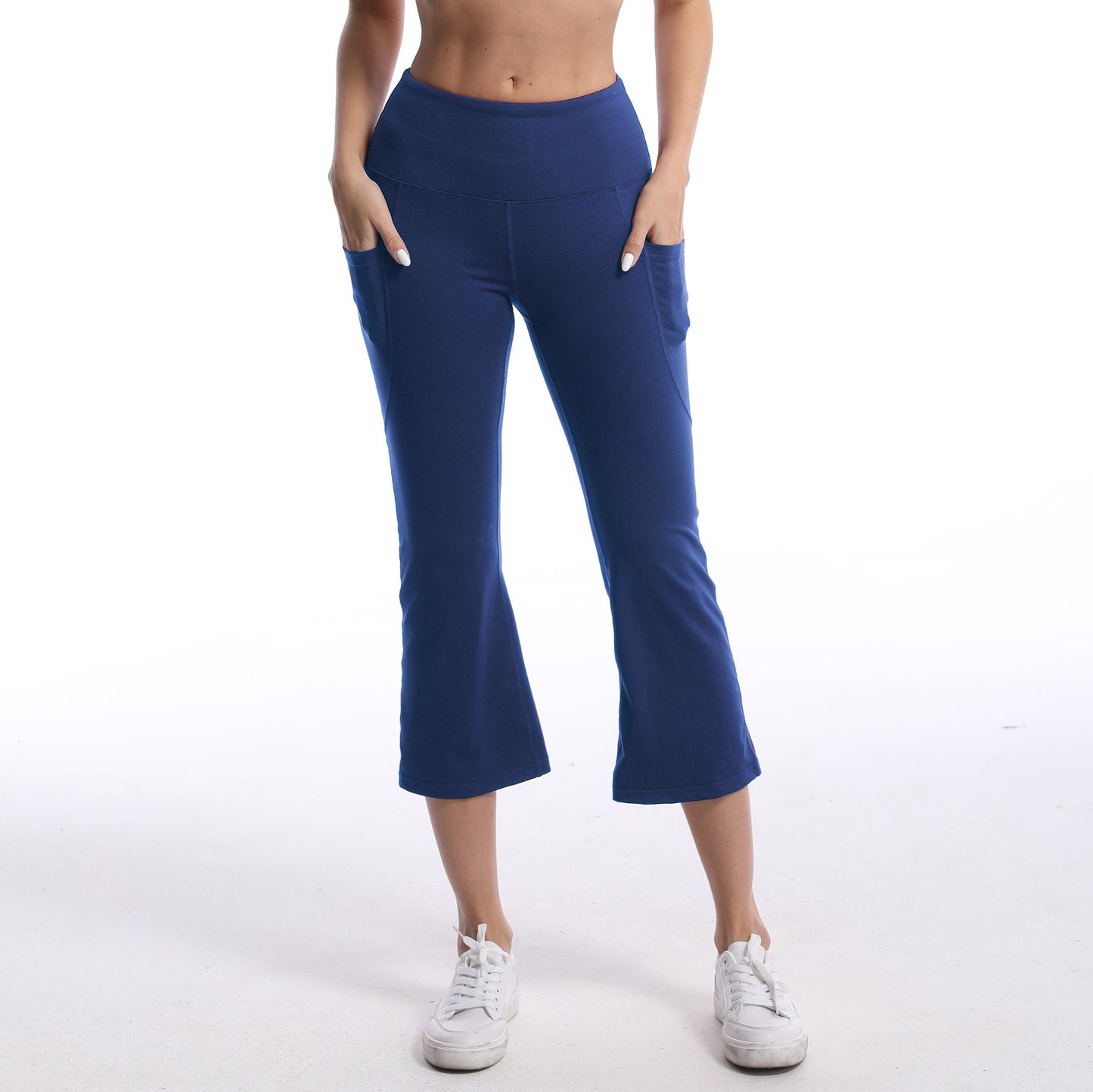 Pocket Solid Color Stretch Hip Lift Sports Nude Feel Yoga Leggings Dark Blue GlamzKart