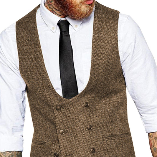 Retro Casual Herringbone Pattern Men's Suit Vest Groom Groomsman Slim Fit Vest GlamzKart