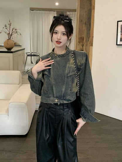 Trendy Upscale Retro Stand Collar Denim Coat