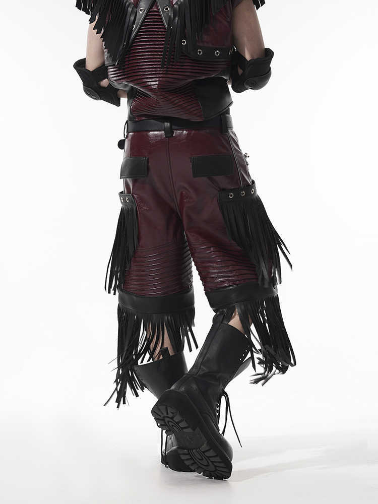 Deconstructed Design Red PU Leather Pants Male GlamzKart