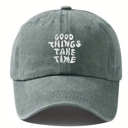 Embroidered Letter Washed-out Vintage Baseball Cap Unisex Adjustable Light Gray GlamzKart