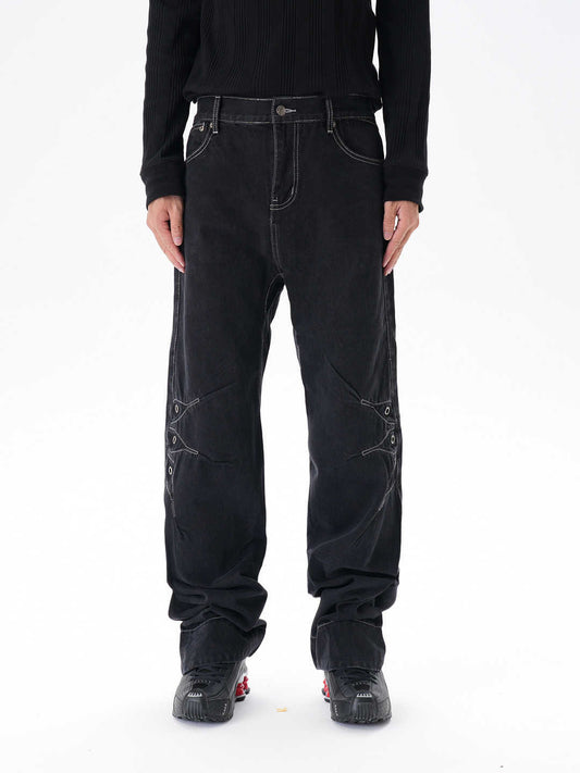 Contrast Color Loose Machete Jeans Men GlamzKart