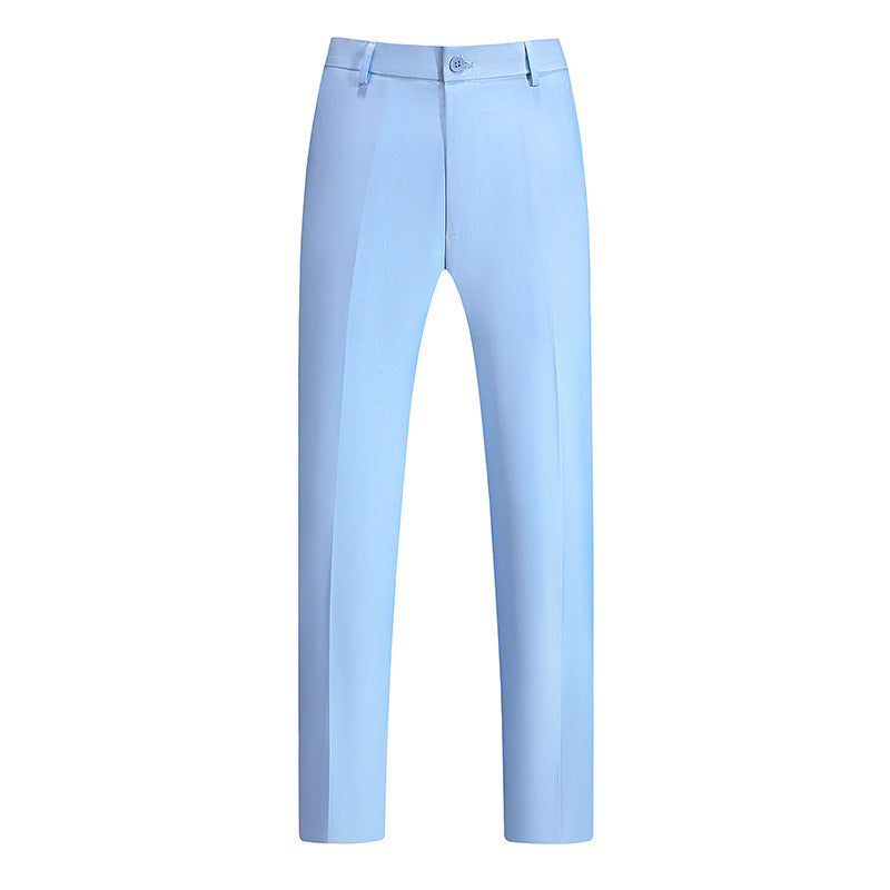 New Boys Straight Solid Color Business Wear Draping Effect Casual Suit Pants Sky Blue GlamzKart