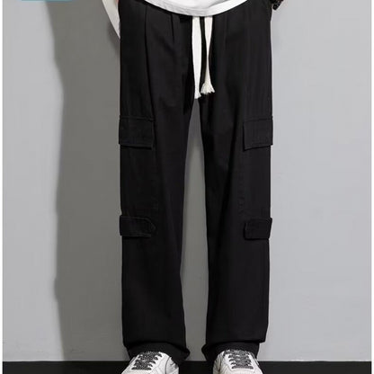 Men's Autumn New Retro Loose Straight Casual Trousers Black GlamzKart