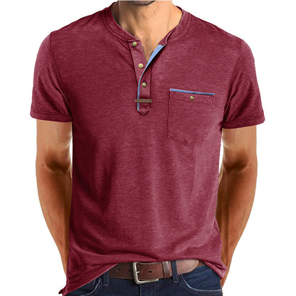 Men's Short-sleeved T-shirt Casual Crew Neck Top Wine Red GlamzKart