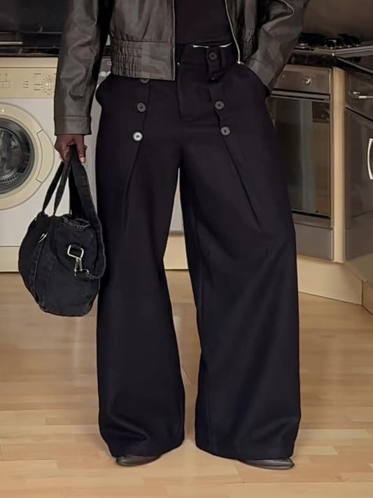 Black High-waisted Double-button Wide-Leg Pants GlamzKart