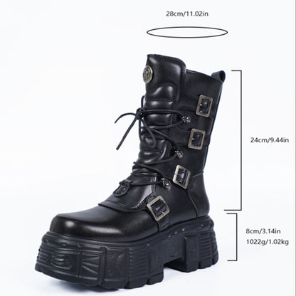 Dark Punk Metal Tank Platform Lace-up Middle Boots Gothic Martin Boots GlamzKart