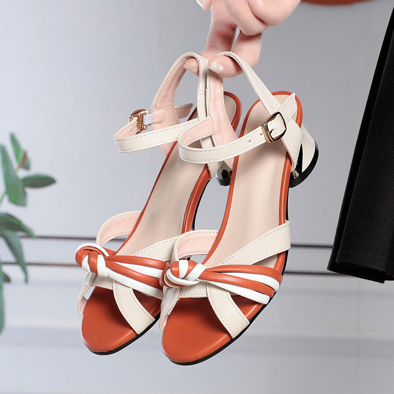 Fashion Top Layer Cowhide Thick Heel Women's Hollow Out Leather Women's Shoes GlamzKart