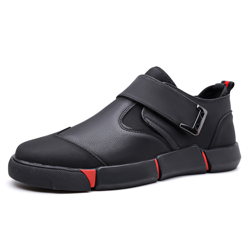 Men's Casual Leather Shoes Comfortable Slip-on Low-top Velcro Non-slip Flat Heel Shock Absorption Black GlamzKart