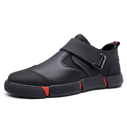Men's Casual Leather Shoes Comfortable Slip-on Low-top Velcro Non-slip Flat Heel Shock Absorption Black GlamzKart
