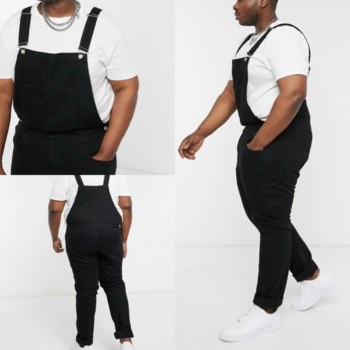 Personality Men's Denim Suspender Pants Black GlamzKart