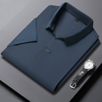 Ice Silk Short Sleeve Men's Fashion Casual Lapel Blue GlamzKart