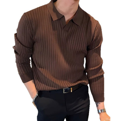 New Men's Lapel Knitted Long-sleeved T-shirt GlamzKart