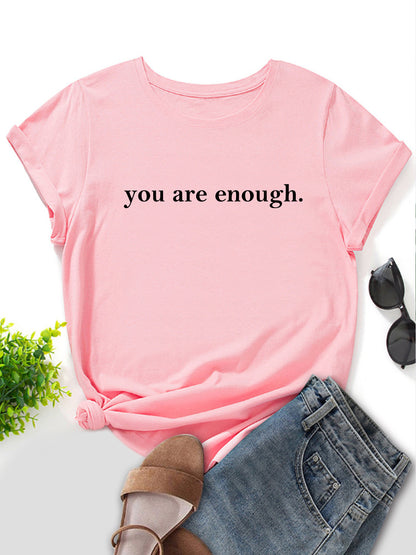 Women's Letter Printed Fashionable Round Neck Short Sleeved Shirt Pink GlamzKart